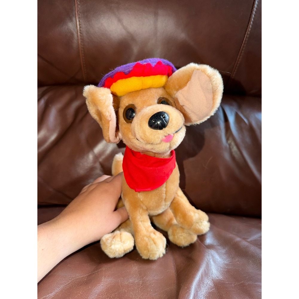 Vintage 1998 Nanco Chihuahua Plush Dog Sombrero Red Bandana 90s Toy Tan 9"